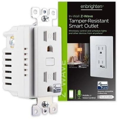 Jasco 55256 Enbrighten Z-Wave In-Wall Tamper-Resistant Smart Outlet, White