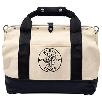 Klein Tools 5003-18 18-Inch Pocket Canvas Tool Bag with Leather Bottom,Tan,Small