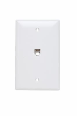 Pass & Seymour TPTE1-W Single Gang Opening Modular Four Conductor Telephone Jack With Wall Plate, White