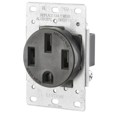 Leviton 279-S00 50 Amp Flush Mount Receptacle, 125/250V, 14-50R, 3P4W, Grounding
