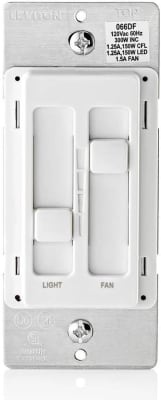 Leviton 66DF-10W SureSlide Dual Quiet Fan and Light Control