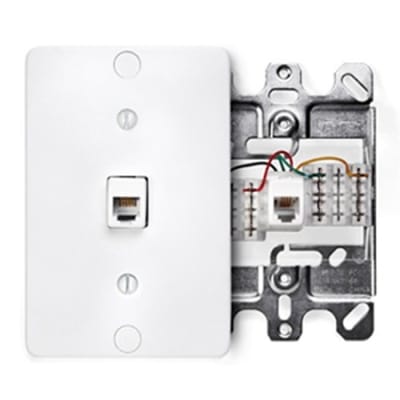 Leviton 40253-W Telephone Wall Phone Jack, 6P4C, Quick Connect, White