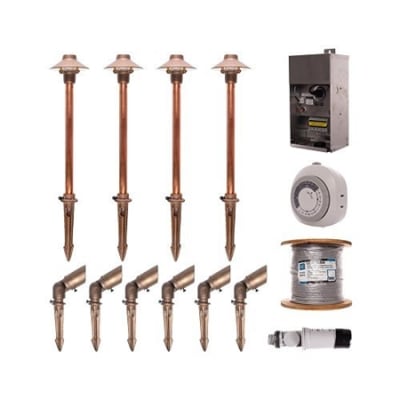 CAST CLCK2ADI Premium Landscape Lighting Compact Kit, Solid Sand-CAST Bronze, (6) CCSL25036B, (4) CCH5LED1, (1) CLW142500, (1) CJ150SSMT, (1) CTPC, (1) CTTC, (2) C61335