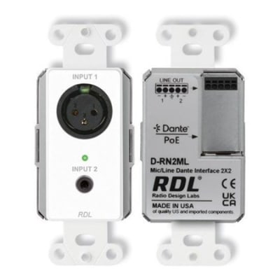 RDL D-RN2ML Wall-Mounted Bi-Directional Mic/Line Dante Interface 2x2