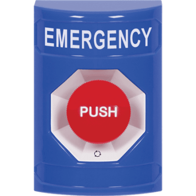 Stopper Station Push Button, No-Cover, Turn-to-Reset Button, "Emergency" Label, Blue