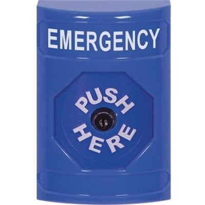 STI SS2400EM-EN No Cover Key-to-Reset Stopper Station with EMERGENCY, Blue