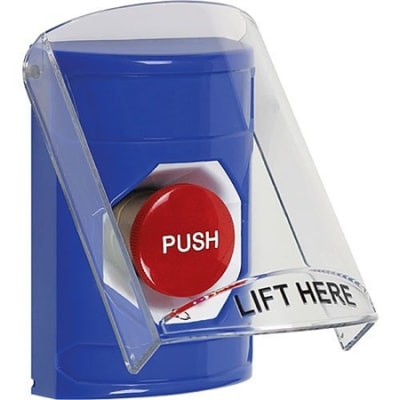 STI SS2421NT-EN Stopper Station with Shield, Indoor, Flush or Surface, Turn-to-Reset, No Label, Blue