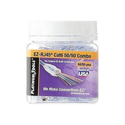 Platinum Tools 202016J EZ-RJ45 CAT6 Combo Connectors and Strain Reliefs, 100-Pack, 50-Connectors and 50-Strain Reliefs