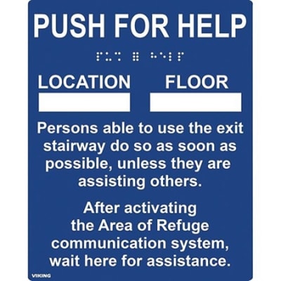 Viking ARS-IB100 Area of Refuge Sign, Instructional Braille and Raised Letter, Blue