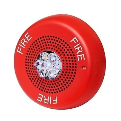 Eaton ELMTSRC Wheelock Eluxa Multitone Strobe Horn, FIRE Lettering, Ceiling Mount, 24V, Red