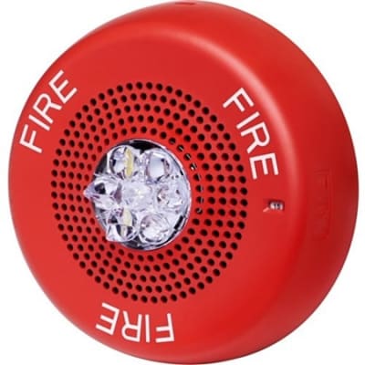 Eaton ELSPSTRC Wheelock Eluxa LED High Fidelity Speaker Strobe, Ceiling, FIRE Lettering, Clear Lens, 24VDC, 15/30/75/110/150/177 cd, Red