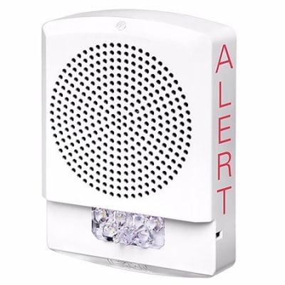 Eaton ELSPSTW-AL Wheelock Eluxa LED High Fidelity Speaker Strobe, Wall, ALERT Lettering, Clear Lens, 24VDC, 15/30/75/110/135/185 cd, White