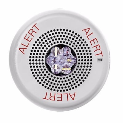 Eaton ELSPSTWC-AL Wheelock Eluxa LED High Fidelity Speaker Strobe, Ceiling, ALERT Lettering, Clear Lens, 24VDC, 15/30/75/110/150/177 cd, White