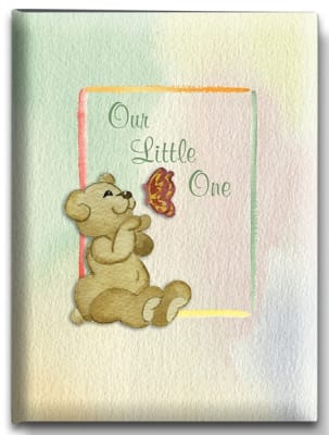 our little one is portrayed in this series with hand painted images of a teddy bear and butterfly.