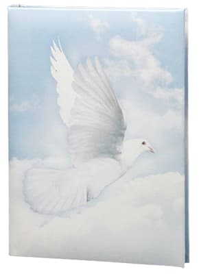our wings of hope funeral guest book is covered from edge to edge with a vivid image of a peaceful sky.