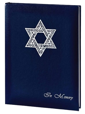 our star of david funeral guest book comes with an image of the star of david and â€œin memoryâ€ text on the lower right s