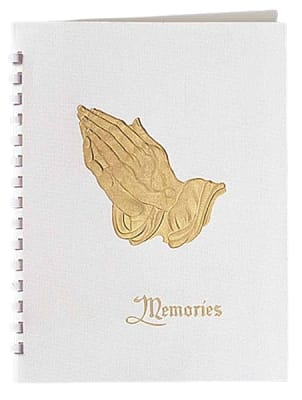 leatherette cover with 15 ring plastic comb binding.