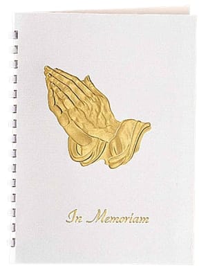 praying hands flexible leatherette visitors register book non-sectarian version white cover stock s