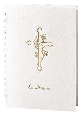 leatherette cover with 15 ring plastic comb binding.