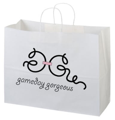 Shopping bags in white-imprinted used in funeral service operations, from lynch supply 