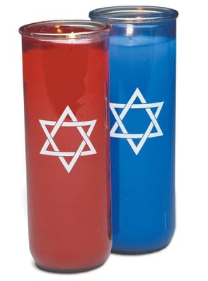 "star of david" 7-day glass candle
available in ruby or blue
packed 12 candles per case s