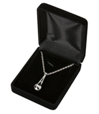 cremation pendant silver stainless steel tear drop   size: 1/2" diam. x  1 1/4" h  includes 20" chain 
