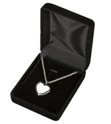 cremation pendant silver stainless steel heart size: 3/4" w x  1" h x 1/4" d  includes 20" chain