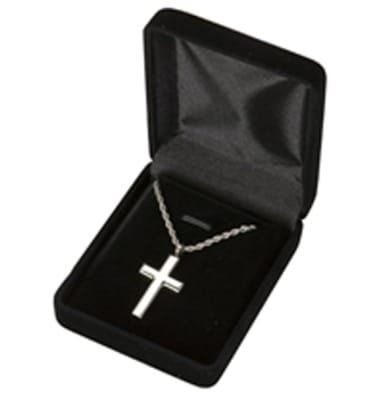 cremation pendant silver stainless steel cross size: 3/4" w x  1 3/8" h x 1/4" d  includes 20" chain 