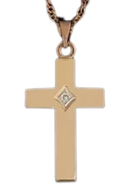 cremation pendant 14k gold cross with .05 carat diamond rated si1 gh matching chain and jewelry case.