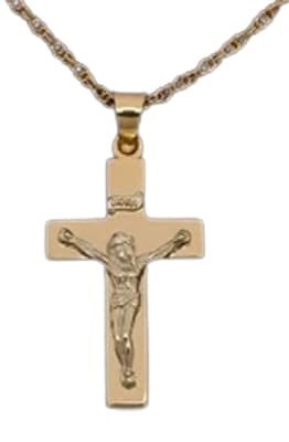 cremation pendant 14k gold crucifix  with matching chain and jewelry case.
