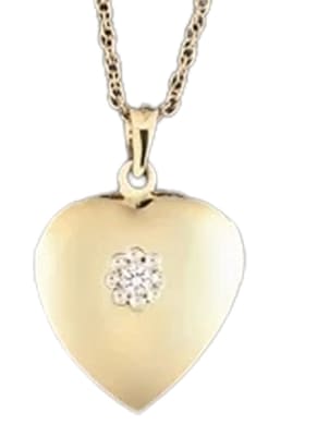 cremation pendant diamond heart 14k gold heart with .05 carat diamond, rated si1 gh with matching 14k gold chain