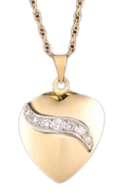 cremation pendant diamond wave heart seven brilliant cut diamonds, rated si1 gh, total of  0.16 carats