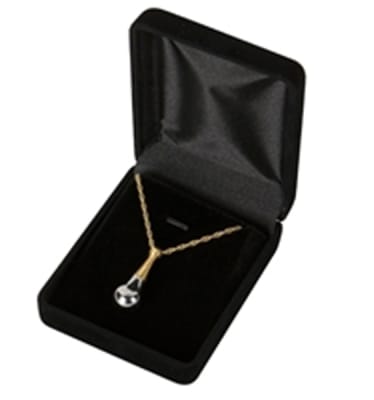 cremation pendant two-tone stainless steel tear drop size: 1/2" diam. x  1 1/4" h  includes 20" chain 