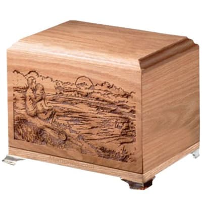 laser etched oak with brass legs cremation urn
7.5x7.25x7
245ci
single inurnment