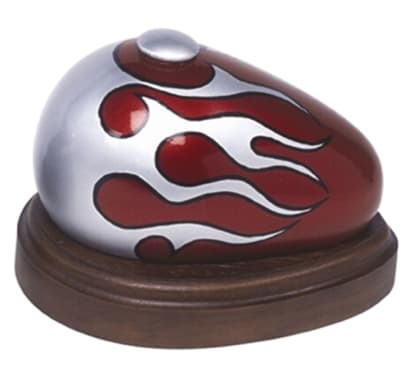 cremation urn gas tank single size urn
grey with silver flame. includes name plate. 
size: 12" w x 9 1/2" h x 9 1/4" d
