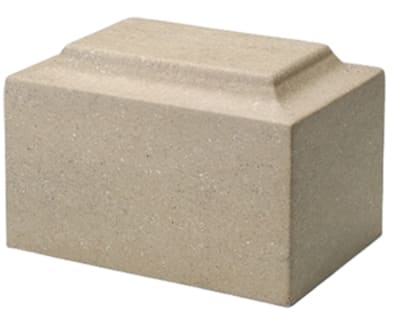 stone-tone cremation urn 9 3/4" l x 6 3/4" w x 6 1/2" h. 210 cubic inches. made in america.