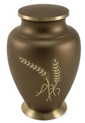 aria wheat ascending cremation urn series
handcrafted from solid brass9.9" x 6.8" 200 cubic inch capacity