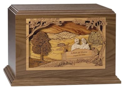 walnut with cherry poplar hard maple cremation urn
dimensions: 10 1/4" x 11 1/2" x 7 3/4"
450 cubic inches.