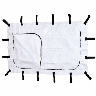 jumbo emergency pouch-white curved zipper
heavy duty vinyl with 16 black strap handles

largest pouch available