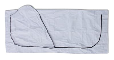 heavy duty pvc body bag with "envelope zipper"
stronger, larger and stretch-free.
36" x 92" 8 mil white vinyl.