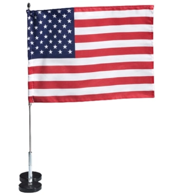 large, lead car american flag
double vinyl covered magnetic bases will not mar finish
built-in wire holds flag  s
