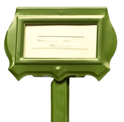 w.f. norman markers come in your choice of gray, black, and green.
enamel baked galvanized. 10 inch stake