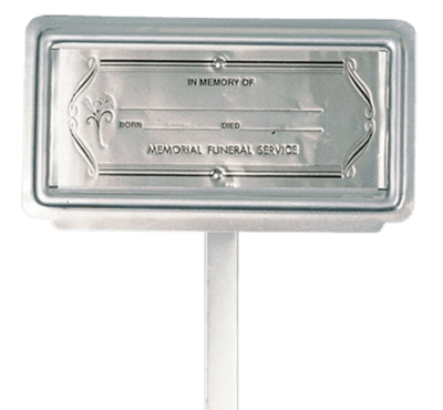 all aluminum, no glass.
fill in information on insert with ball point pen or pencil. 
imprinted up to 2 lines your firm's nam