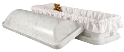 54" Serenity Youth Casket And Vault Combination
Durable, High Impact Polystyrene Casket & Vault
Beautiful White Marble Design