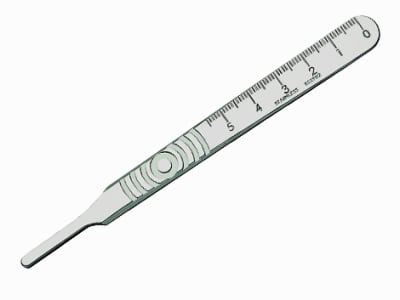prep room #4 stainless steel scalpel handle 
most common size
fits larger profile blades (#20, 22)