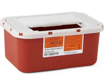 prep room monoject biohazard sharps container
meets osha requirements.
secure locking top.
red poly construction.
1 gallon ca