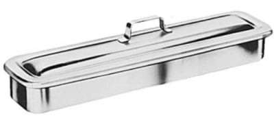 prep room instrument tray with strap handle cover
quality stainless steel
8 7/8" l x 5" w x 2" d