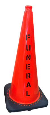 Polyvinyl traffic cones used in funeral service operations, from lynch supply 