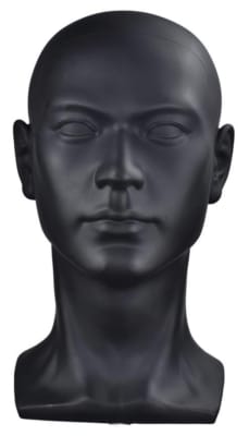 Matte black plastic male mannequin head display for hats and glasses