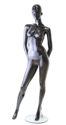Modish black chrome female abstract mannequin with arms behind back